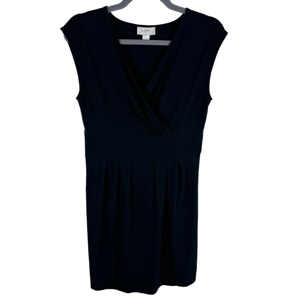Loft Black Lightweight Cap Sleeve V-Neck‎ Pullover Cotton Summer Dress Size S